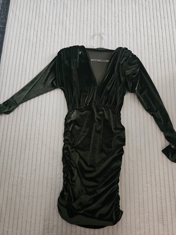 Drapeli Siyah Midi Kadın Abiye Elbise - Görsel 2