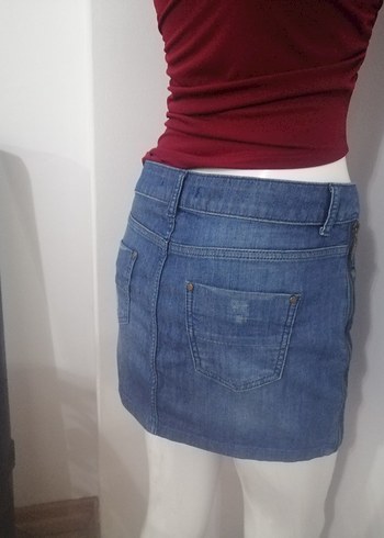 Koyu Mavi Kadın Denim Mini Etek - Görsel 8