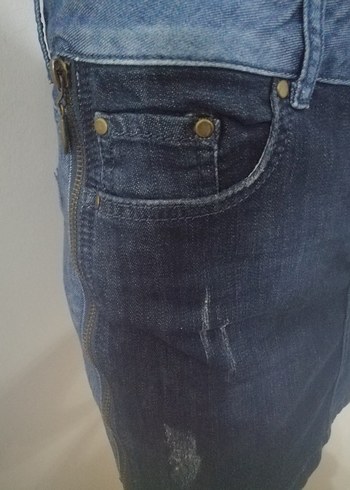 Koyu Mavi Kadın Denim Mini Etek - Görsel 5