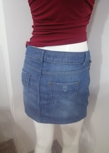 Koyu Mavi Kadın Denim Mini Etek - Görsel 7