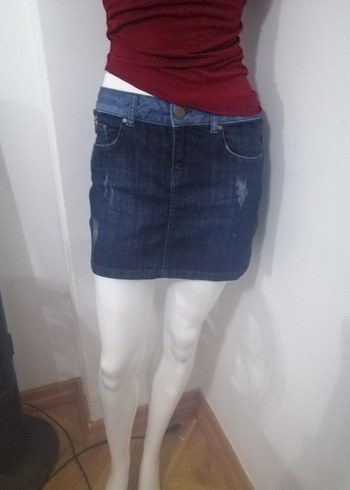 Koyu Mavi Kadın Denim Mini Etek - Görsel 2