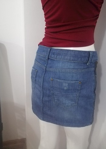 Koyu Mavi Kadın Denim Mini Etek - Görsel 9