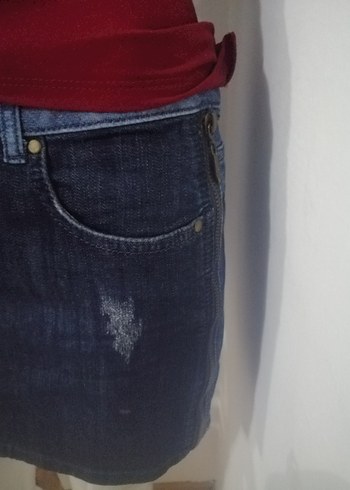 Koyu Mavi Kadın Denim Mini Etek - Görsel 6