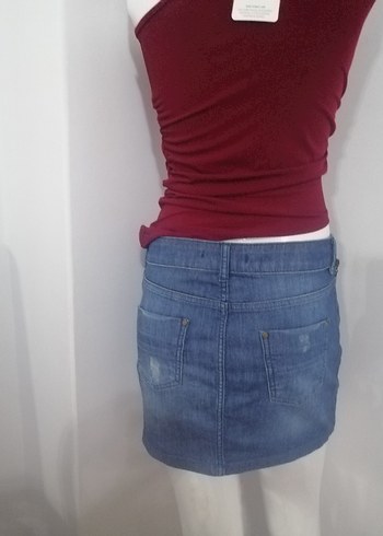 Koyu Mavi Kadın Denim Mini Etek - Görsel 11