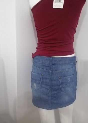 Koyu Mavi Kadın Denim Mini Etek - Görsel 10