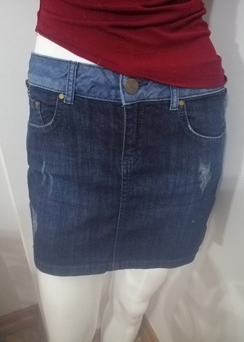 Koyu Mavi Kadın Denim Mini Etek - Görsel 3