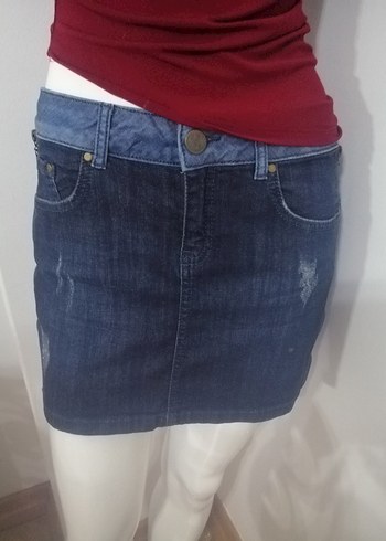Koyu Mavi Kadın Denim Mini Etek - Görsel 4
