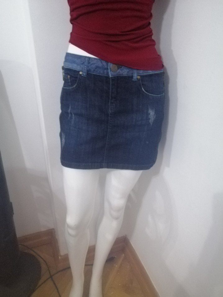 Koyu Mavi Kadın Denim Mini Etek - Görsel 2