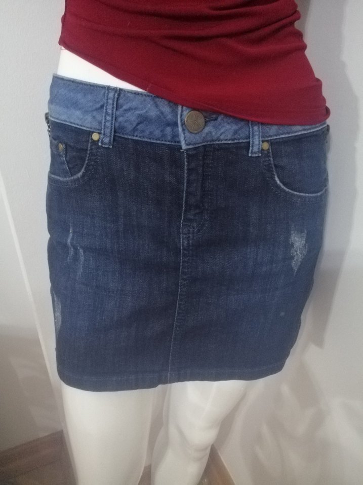 Koyu Mavi Kadın Denim Mini Etek - Görsel 3