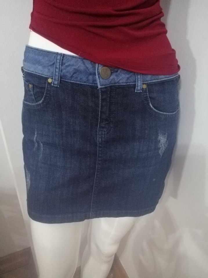 Koyu Mavi Kadın Denim Mini Etek - Görsel 4