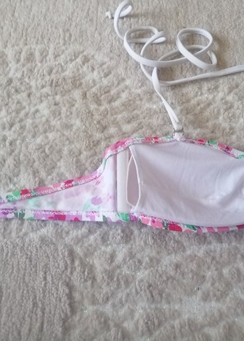Çiçek Desenli Pembe Dantelli Bikini Üstü - Görsel 6