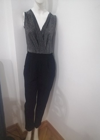 Gri V Yakalı Piliseli Kadın Tulum - Görsel 3