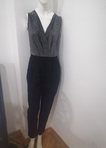 Gri V Yakalı Piliseli Kadın Tulum - Görsel 2