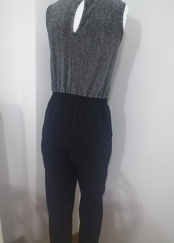 Gri V Yakalı Piliseli Kadın Tulum - Görsel 8