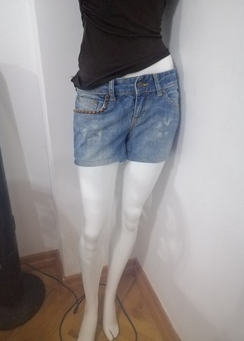 Kadın Mavi Denim Mini Şort - Görsel 3
