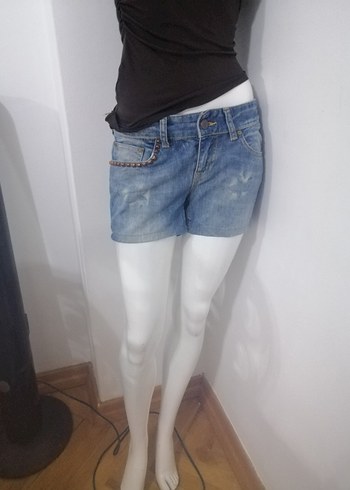 Kadın Mavi Denim Mini Şort - Görsel 2
