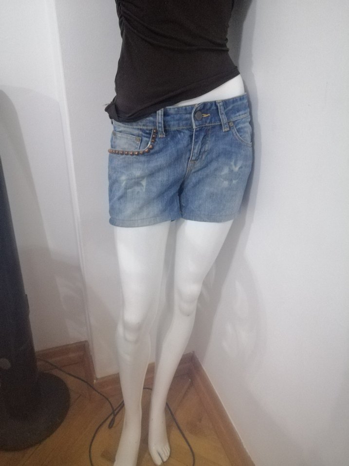 Kadın Mavi Denim Mini Şort - Görsel 3