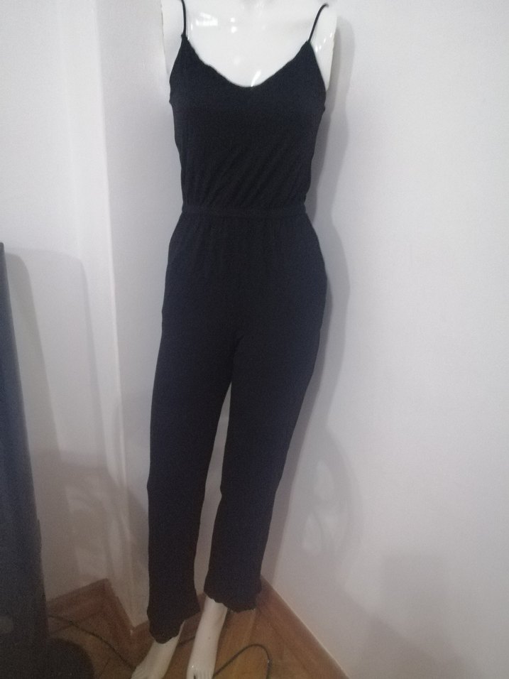 Siyah V Yakalı Kadın Uzun Tulum - Görsel 3