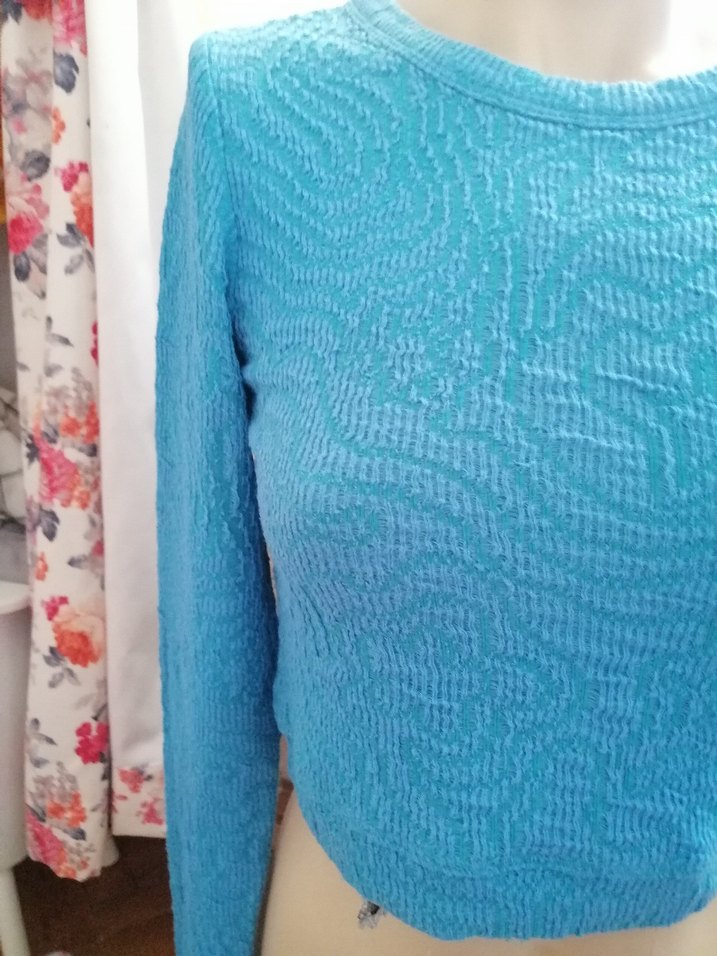Mavi Örgü Kadın Sweatshirt - Görsel 3