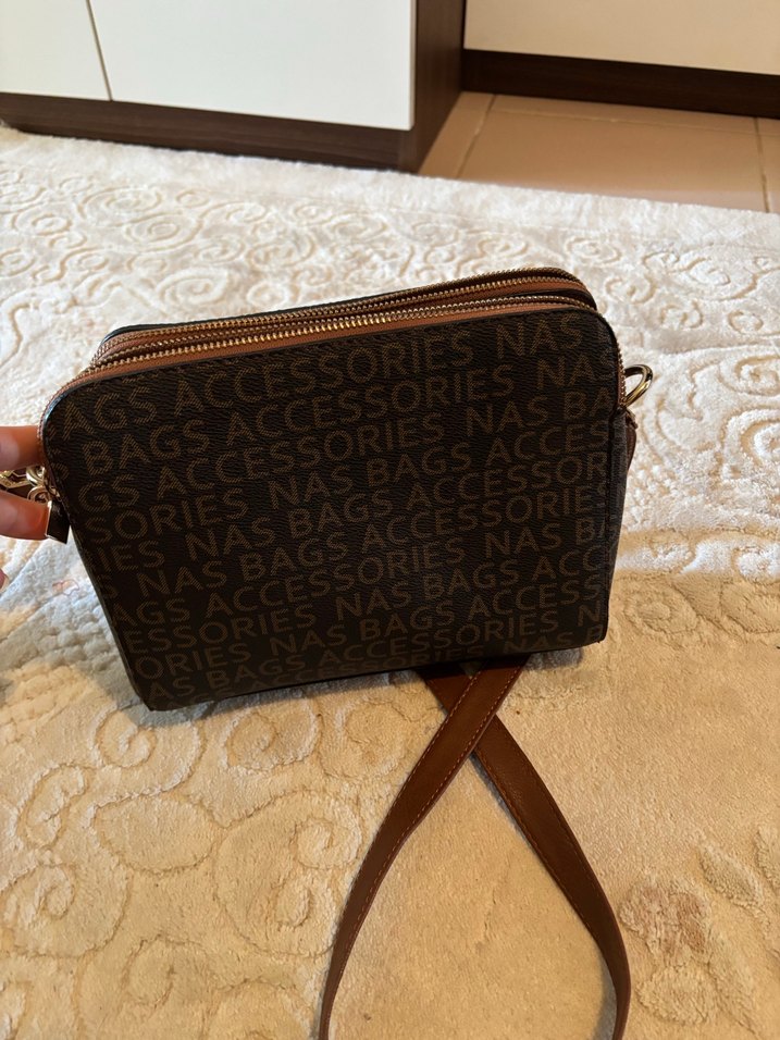 Kahverengi Baskılı Deri Kadın Çanta - Görsel 3