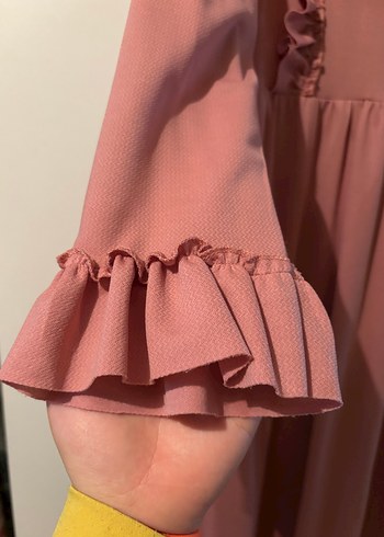 Pembe Uzun Kollu Fırfırlı Kadın Elbise - Görsel 3