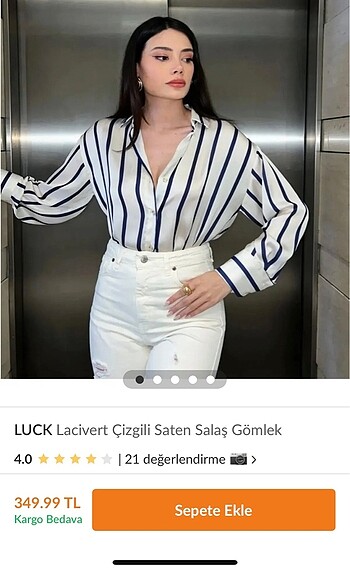 Zara SATEN LACİVERT ÇİZGİLİ EKRU GÖMLEK