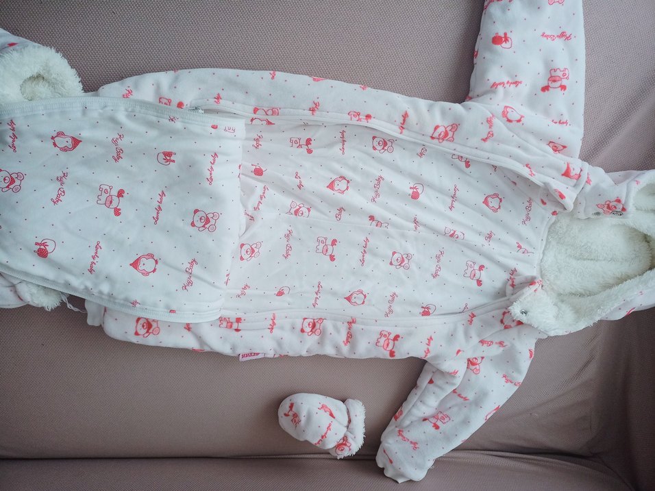 Pembe Desenli Bebek Tulumu ve Eldiven Seti - Görsel 5