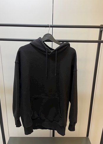 Siyah Kapüşonlu Rahat Kesim Sweatshirt Erkek - Görsel 4