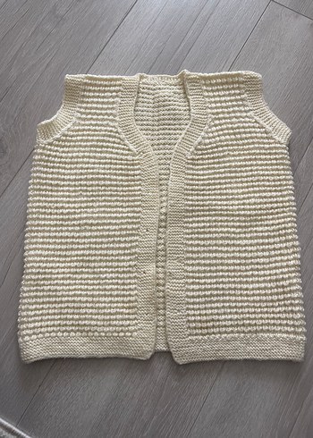 Beyaz Örgü Kolsuz kız çocuk Yelek - Görsel 11