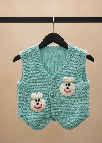 Beyaz Örgü Kolsuz kız çocuk Yelek - Görsel 4