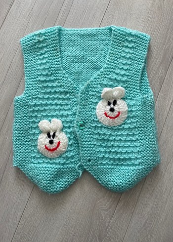 Beyaz Örgü Kolsuz kız çocuk Yelek - Görsel 7