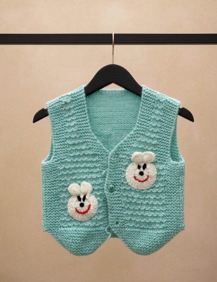 Beyaz Örgü Kolsuz kız çocuk Yelek - Görsel 4