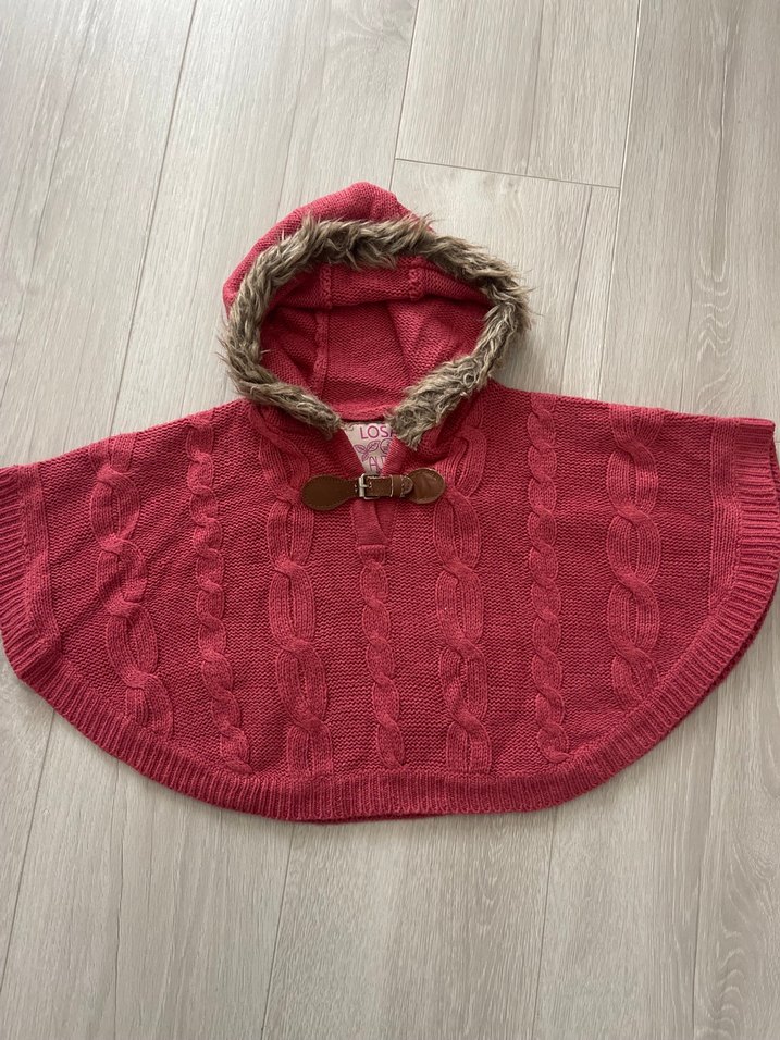 Kız Çocuk Kapüşonlu Örgü Panço 4-5 yaş - Görsel 5