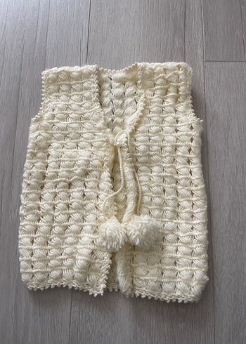 Krem Kız Çocuk Örgü Yelek Ponponlu - Görsel 2