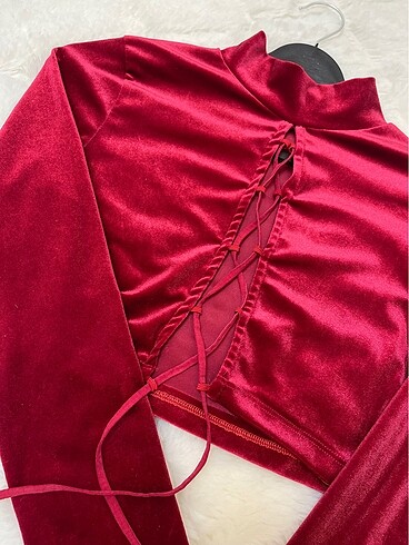 l Beden bordo Renk Dekolteli crop