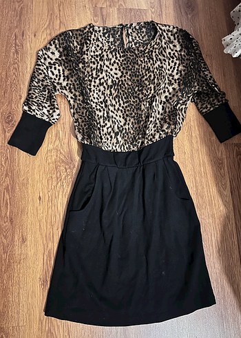 Kahverengi Leopar Desenli Kadın Midi Elbise - Görsel 2