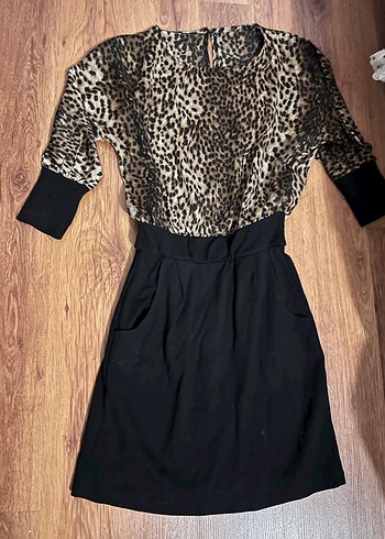 Kahverengi Leopar Desenli Kadın Midi Elbise - Görsel 3