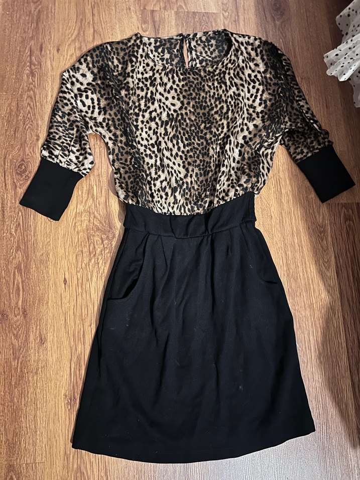 Kahverengi Leopar Desenli Kadın Midi Elbise - Görsel 2