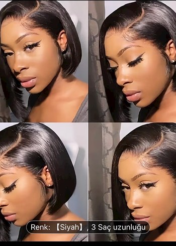 Siyah kısa Parlak Kadın Gerçek Saçı - Görsel 3