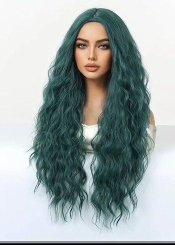 Koyu Turkuaz Bohem Dalgalı Sentetik Peruk - Görsel 3