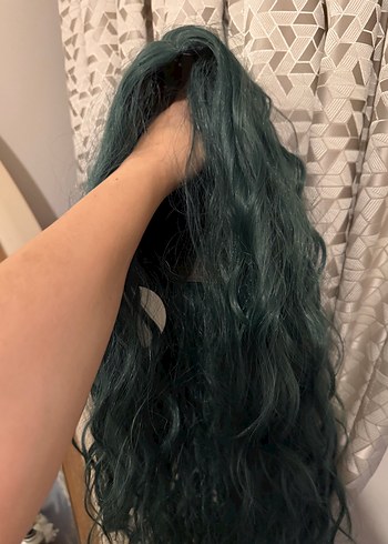 Koyu Turkuaz Bohem Dalgalı Sentetik Peruk - Görsel 6