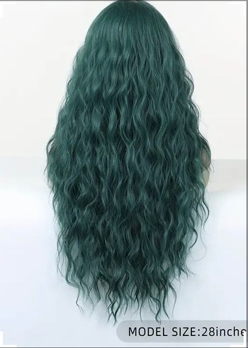 Koyu Turkuaz Bohem Dalgalı Sentetik Peruk - Görsel 4