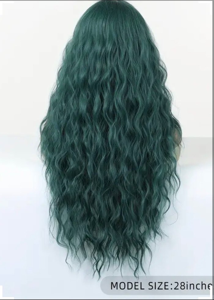 Koyu Turkuaz Bohem Dalgalı Sentetik Peruk - Görsel 4