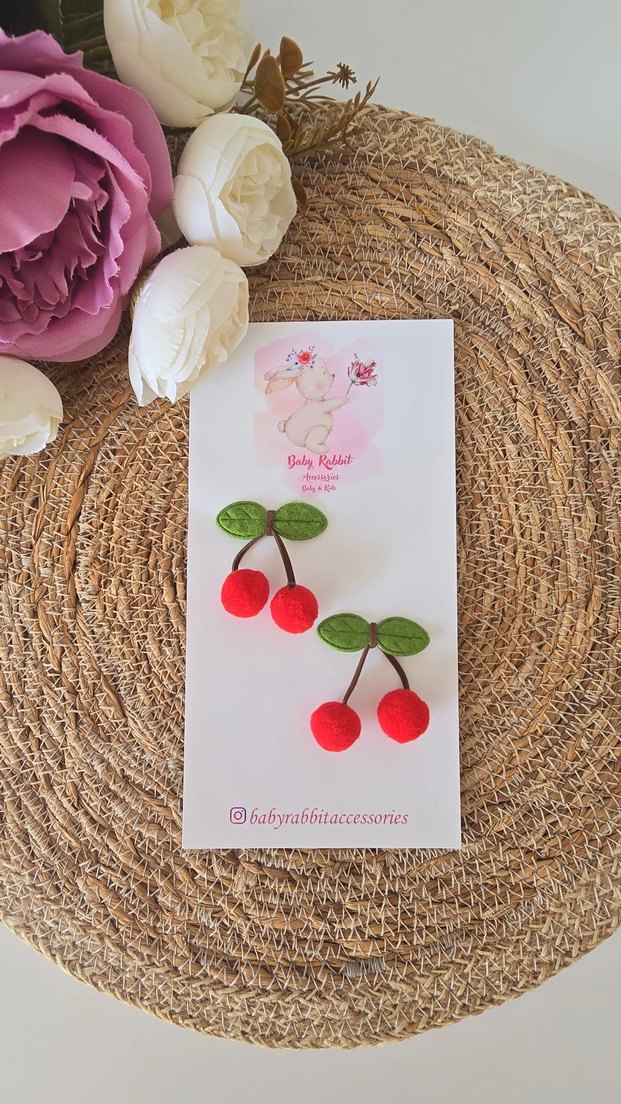 Kırmızı Kiraz Saçsız bebek tokası - Görsel 2