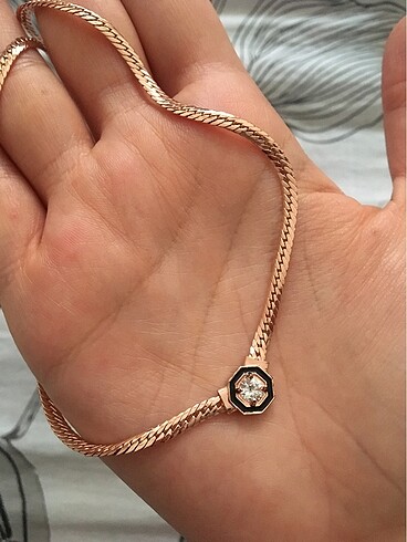 çelik choker kolye rose gold siyah kare taşlı