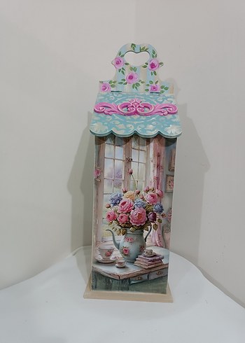 Pastel Pembe Dekoratif Ahşap poşetlik