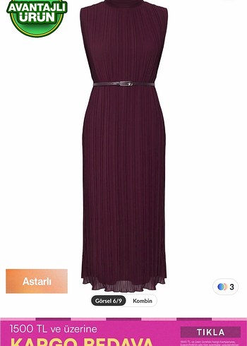 Bordo Piliseli Uzun Elbise - Görsel 4