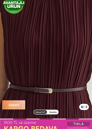 Bordo Piliseli Uzun Elbise - Görsel 2