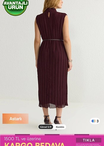 Bordo Piliseli Uzun Elbise - Görsel 3