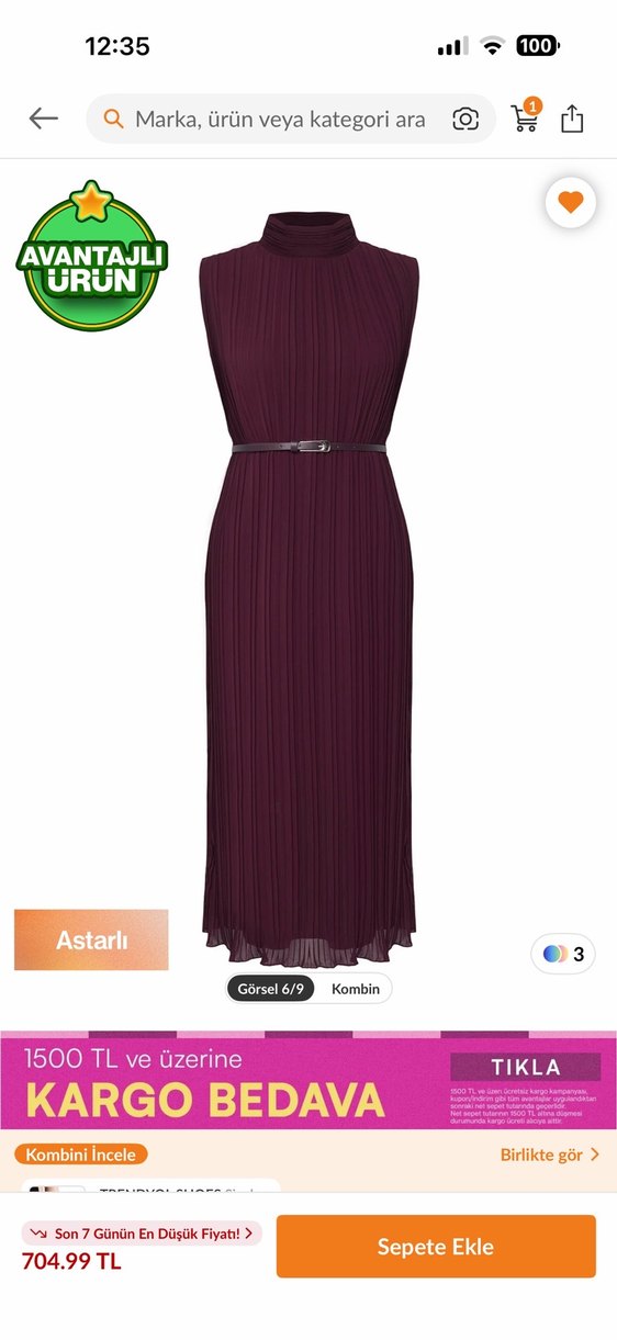 Bordo Piliseli Uzun Elbise - Görsel 4